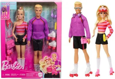 Produktbild von Barbie Fashionistas Set mit 2 Puppen und 6 Accessoires, Thema Rollschuhe, 65. Jubiläum, Modepuppe, Männer & Frauen (Set), 3 Jahr(e), Mädchen, 300 mm, 280 g