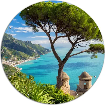 Produktbild von Wallario rundes Outdoor-Poster für Garten oder Balkon, Motiv Italienische Küste, 120 cm Durchmesser