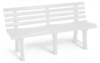 Productafbeelding van Kunststof tuinbank, 3-persoons, 145 x 74 cm, wit, weerbestendig en belastbaar tot 200 kg, terrasbank zonder armleuningen voor buiten