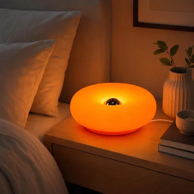 Produktbild von Donut Tischlampe Orange Acryl USB Steckdose Touch Dimmbar Stufenlos 3 Lichtfarben Retro Modern Deko für Nachttisch Schlafzimmer Wohnzimmer Geschenk