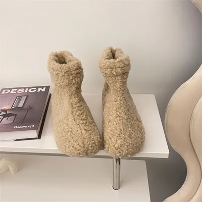 Produktbild von Warme modische Winterstiefel für Damen Bequeme lässige Damen-Schneestiefel, 75% Plüsch, Aprikose, 35