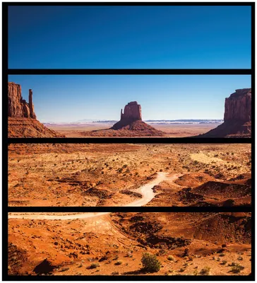 Produktbild von Wallario Möbelfolie / Aufkleber, geeignet für Ikea Malm Kommode mit 4 Schubfächern - Monument Valley unter blauem Himmel