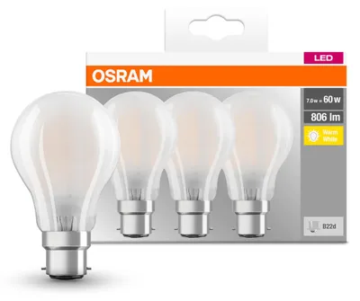 Productafbeelding van 3x Lampa LED A60 B22d, 6,5W = 60W, 806lm, 2700K (warm wit), 300° stralingshoek, Osram lamp