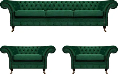 Image de Grün Möbel Salon Meuble rembourré Chesterfield Set 3pcs 3+1+1 aménagement
