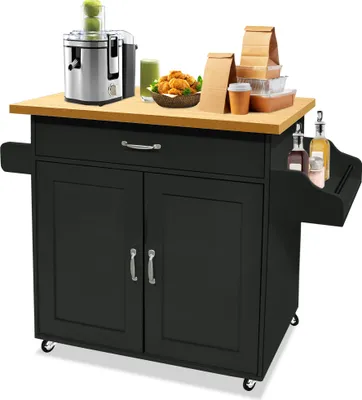 Armadio Cucina 180 Cm Con LED E Presa USB – Credenza 6 Ante Con Portabottiglie E Cassetti, Colore Nero Con Maniglie Dorate