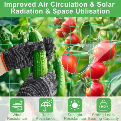 Obrázok produktu pre Rastlinné lezecké siete 1,8 x 2,7 m, nylon, veľké oká 10 x 10 cm, odolné voči vetru, pre uhorky