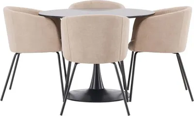 Produktbild von Glade Essgruppe Tisch schwarz und 4 berit Stühle beige.