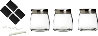 Produktbild von 3x Vorratsdosen Designdosen - Runde Kaffeedose aus Glas Edelstahl Deckel - Dosen für Kaffee, Tee und Zucker (03 Stück