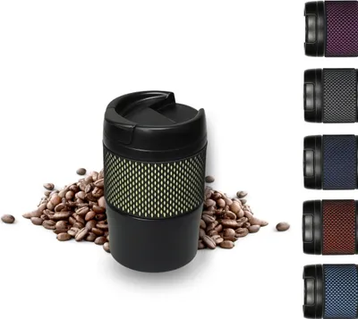 Produktbild von Thermobecher 'Temptation' klein - Kaffeebecher to go doppelwandig - Edelstahl Vakuumbecher mit Manschette - 300ml to go Becher - schwarz/grün