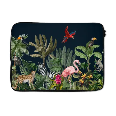 Produktbild von MuchoWow® Laptop Hülle 13 Zoll Dschungel - Pflanzen - Tiere - Kinder - Flamingo - Zebra Laptoptasche - Laptophülle - Sleeve - Rundumschutz