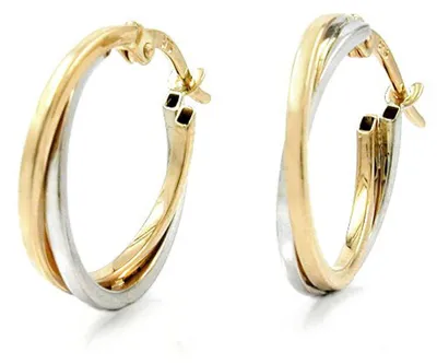 Produktbild von Paar Creolen 19x2mm aus 375 Gold Gelbgold & Weißgold Ohrschmuck Ohrringe