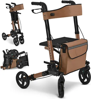 Produktbild von Juskys Rollator Vital faltbar, leicht, höhenverstellbar - Sitz, Tasche - Braun