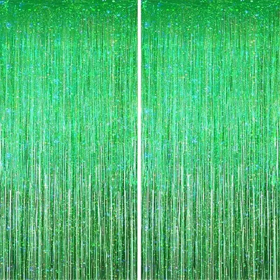 Produktbild von Lametta Vorhang Grün Glitzer,2 Stück Party Vorhänge Luftschlangen Fransen Geburtstag Foto Hintergrund Dekoration für St Patrick's Day Irland Mallorca Hawaii Aloha Fussball Geburtstag Deko