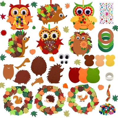 Produktbild von Bastelset Herbst Filz Tiere Eulen Kränze 6 Stück für Kinder DIY Deko
