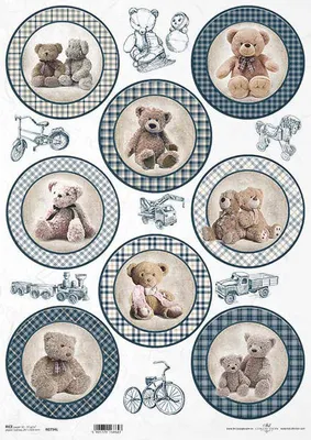 Produktbild von ITDReispapier Decoupage Bastelpapier A3 ITD-794L Teddybären, Spielzeug, blau-kariert