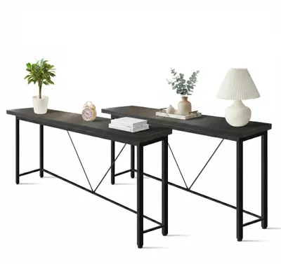 Produktbild von IvoQ Sidetables - 2er-Set - Schwarz - Schmale industrielle Konsolentische - 120x23 cm - Flurtische