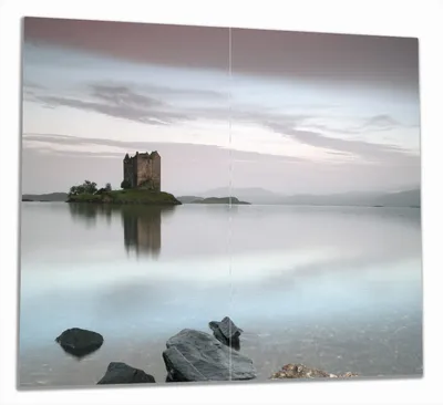 Produktbild von Wallario Herdabdeckplatte aus Glas, Größe 60 x 52 cm 2-teilig, Motiv Schloss in Schottland