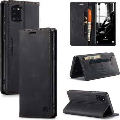 Produktbild von Samsung Galaxy A31 Brieftasche Hülle, Retro Kunstledertasche Stand Schutzhülle für Samsung Galaxy A31 Schwarz