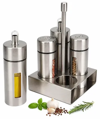 Öl- und Essigflaschen-Set aus Edelstahl mit Ständer
