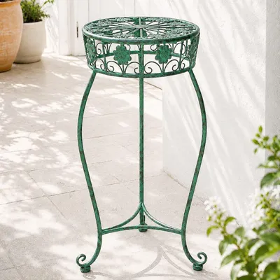 Produktbild von Blumenhocker Metall Grün Rund 75 cm Blumenständer 96008 L Blumensäule Antik Pflanzenständer Pflanzenhocker Vintage