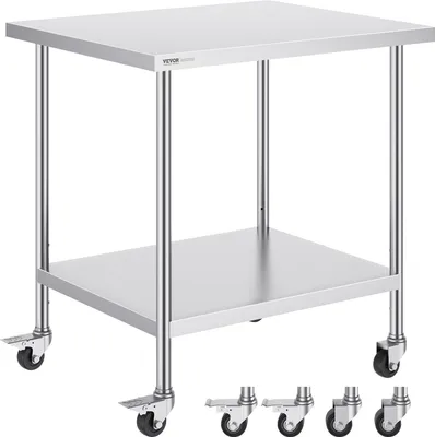Zdjęcie produktu dla Stół blat roboczy nierdzewny 76x91cm 4 kółka stal gastronomia mobilny