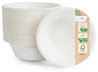 Suppenschalen aus Zuckerrohr, 50 Stück, 500 ml, mikrowellengeeignet