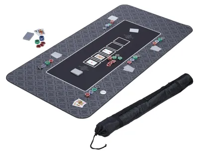 Produktbild von Relaxdays Pokermatte 180 x 90 cm, Texas Holdem, Pokertischauflage groß, rutschhemmend, Polyester, Pokerzubehör, schwarz