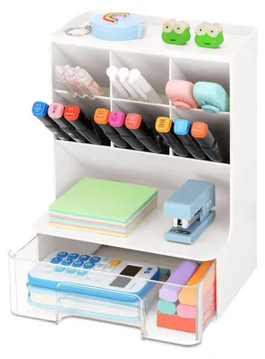 Imagen del producto de Omgoods: Portalápices multifuncional con 6 compartimentos y cajones