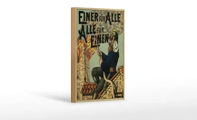 Produktbild von Holzschild Spruch 12x18 cm einer für Alle. Alle für einen Feuerwehr Deko Schild