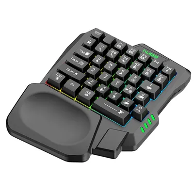 Produktbild von ANTCOOL USB-Tastatur, einhändig, kabelgebunden, 35 Tasten, beleuchtet, Gaming-Tastatur für Tablet, Farbe, ergonomische Gamer-Tastatur, Handauflage