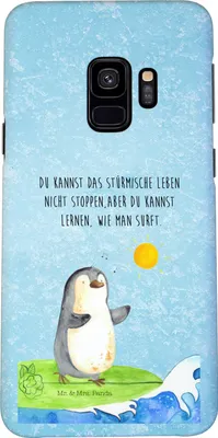 Produktbild von Mr. & Mrs. Panda Samsung Galaxy S9 Handyhülle Pinguin Surfer - Eisblau - Geschenk, Urlaub, Motiviert, Hülle, Optimistisch, Smartphone, Wellen Reiten, Portugal, Cover
