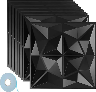 Obrázek produktu pro Jayseuw 12ks 3D panelů na zeď Polyvinylchlorid PVC - obklady na zeď a strop - 30x30 cm (0,9 m²) - lehké, flexibilní a snadno se instalují - černé - s oboustrannou páskou