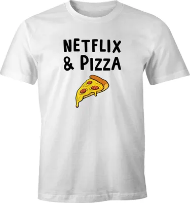 Produktbild von Herren T-Shirt Netflix & Pizza Serienjunkie Fun-Shirt Spruch-Shirt Moonworks® weiß L