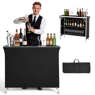 Immagine prodotto di VEVOR Banco receptione pieghevole, dimensioni 1100x385x885 mm, con borsa per il trasporto e 2 ripiani, ideale per fiere, eventi, reception, stand espositivi e come bancone bar pieghevole per feste ed eventi