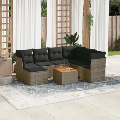 Produktbild von 8-tlg. Garten-Sofagarnitur mit Kissen Grau Poly Rattan 3223764