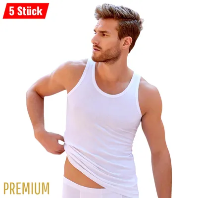 Produktbild von 5er Pack Unterhemd Herren Feinripp Tank-Top 100% Baumwolle Weiß oder Schwarz Größe S-3XL