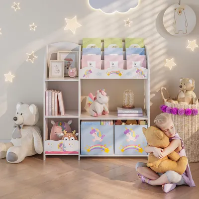 Produktbild von Kinderregal ‘Lysekil’ mit 2 Aufbewahrungsboxen 100 x 93 x 30 cm mit Einhorn Motiv