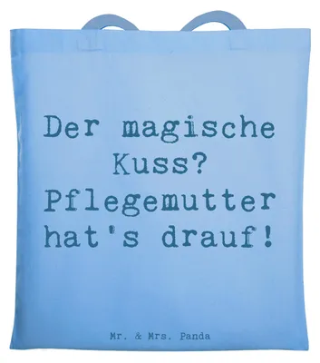 Produktbild von Mr. & Mrs. Panda Uni Tasche Spruch Pflegemutter Kuss - Sky Blue - Geschenk, Einkaufstasche, persönliche Erinnerungen, canvas, Shopping, Trost, Magie, Beutel, Tote Bag