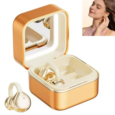 Produktbild von Clip-On Bluetooth Ohrhörer mit Kosmetikspiegel – Kabellose Open-Ear Kopfhörer | Lange Akkulaufzeit für Android iOS
