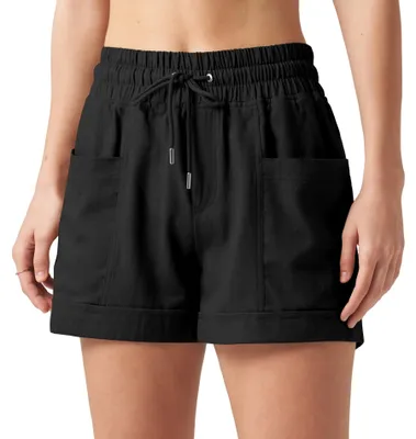 Produktbild von Damen-Leinen-Shorts für den Sommer – Hoher Bund mit Taschen – Schwarz
