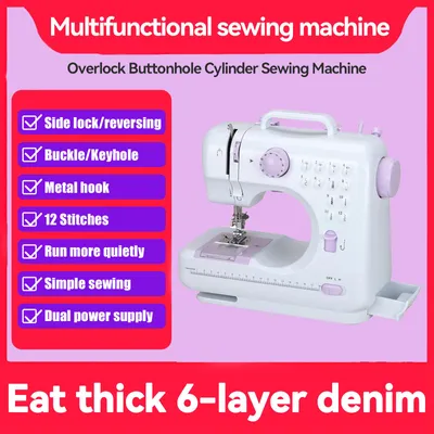 Produktbild von Nähmaschine für Kinder und Anfänger, 12 Stichmuster, Mini Nähmaschine mit Fußpedal, Zuhause, LED Licht, Vor und Rückwärtsautomatik, Lila/Rosa/Blau