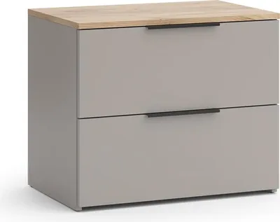 A product shot of a two-drawer dresser on a white background.