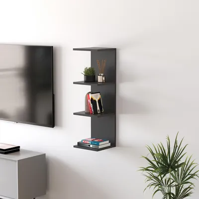 Zdjęcie produktu dla Półka ścienna 'Surahammar' 95 x 30 x 28 cm Dekoracyjna półka z 4 półkami Czarna