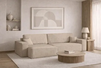 Produktbild von Kaiser Möbel Ecksofa mit schlaffunktion und bettkasten BEST XL, stoff Poso Dicker Cord, Dunkelbeige, Links