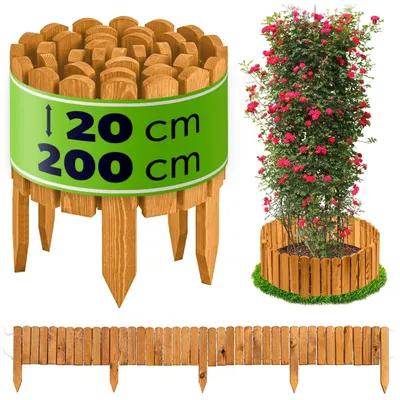 Produktbild von KADAX Beeteinfassung aus Holz, 200 x 20 cm, Holzzaun für Blumenbeet & Gemüsebeet, flexible Rasenkante für Garten, dekorative Baumumrandung in Hellbraun