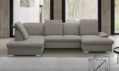Produktbild von Ecksofa KAIR II - Schlaffunktion, Bettkasten und verstellbaren Kopfstützen, Eckcouch in U-Form Wohnzimmerset, Sofagarnitur, Sofagarnitur, Sofabett, Sofagarnitur ( Beige - Matana 18 , Rechts )
