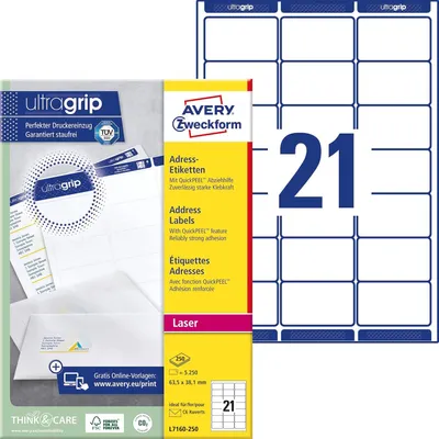 Image de Etiquettes d'adresse AVERY Zweckform QuickPEEL, 63,5 x 38,1 mm