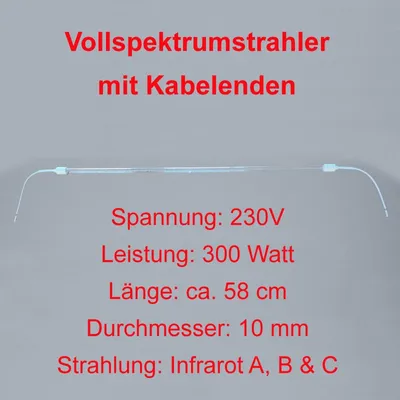 Vollspektrum-Infrarotstrahler 580 mm 300 W mit Kabelenden