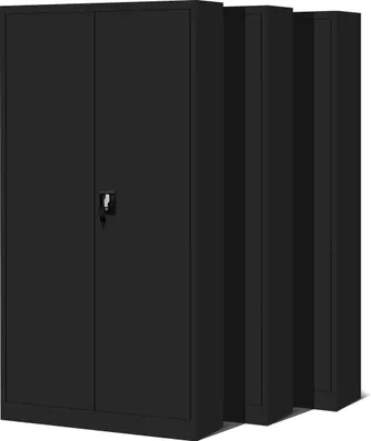 Produktbild von 3er Set Aktenschrank C001H Büroschrank Metallschrank Stahlschrank Werkzeugschrank Stahlblech Pulverbeschichtet Flügeltürschrank Abschließbar 195 cm x 90 cm x 40 cm Farbe: Schwarz/Schwarz