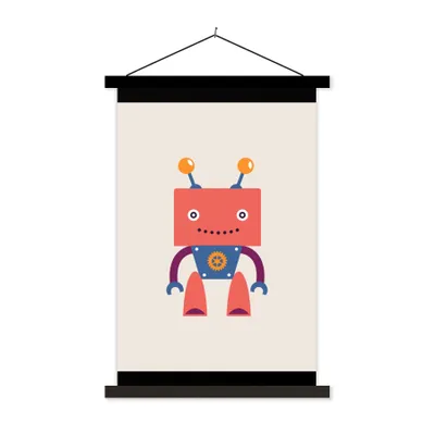 Produktbild von MuchoWow® Textilposter Roboter - Getriebe - Gesicht - Antenne - Kinder - Jungen 90x120 cm mit schwarzem Rahmen - Dekoration